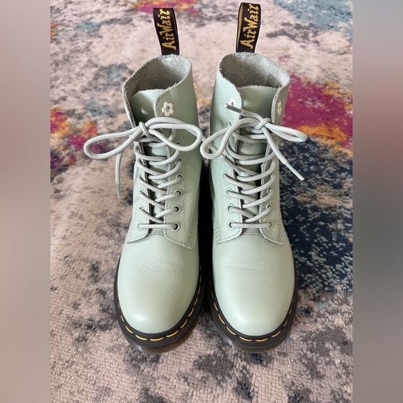 Dr Doc Marten Sage Green Pascal 1460 Virginia Leather Lace Up Combat Boots Sz 7 - Picture 2 of 7